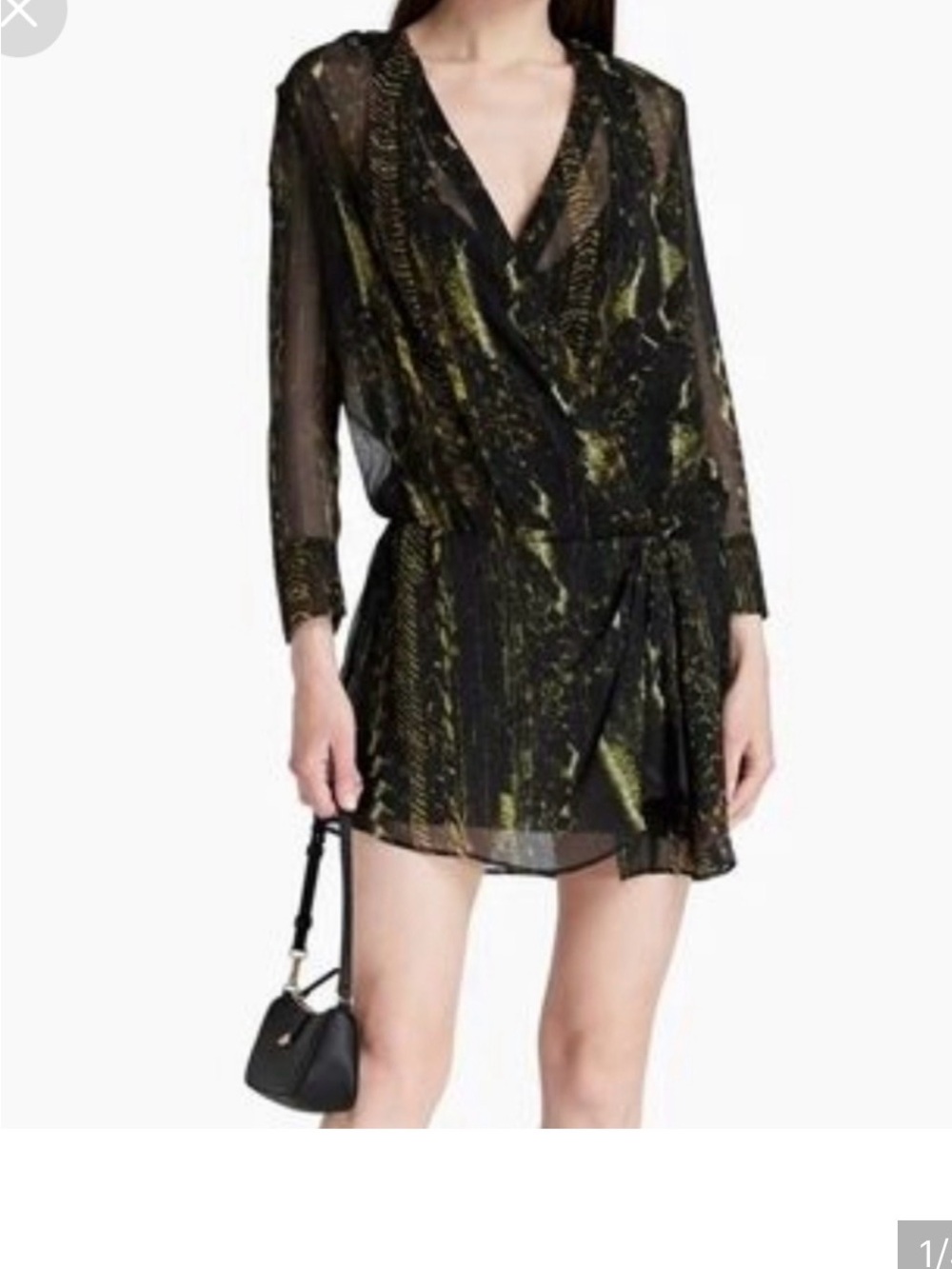 IRO Akley Black & Green Sheer Wrap Mini Dress Size Medium or 38 or 4-6. NWT